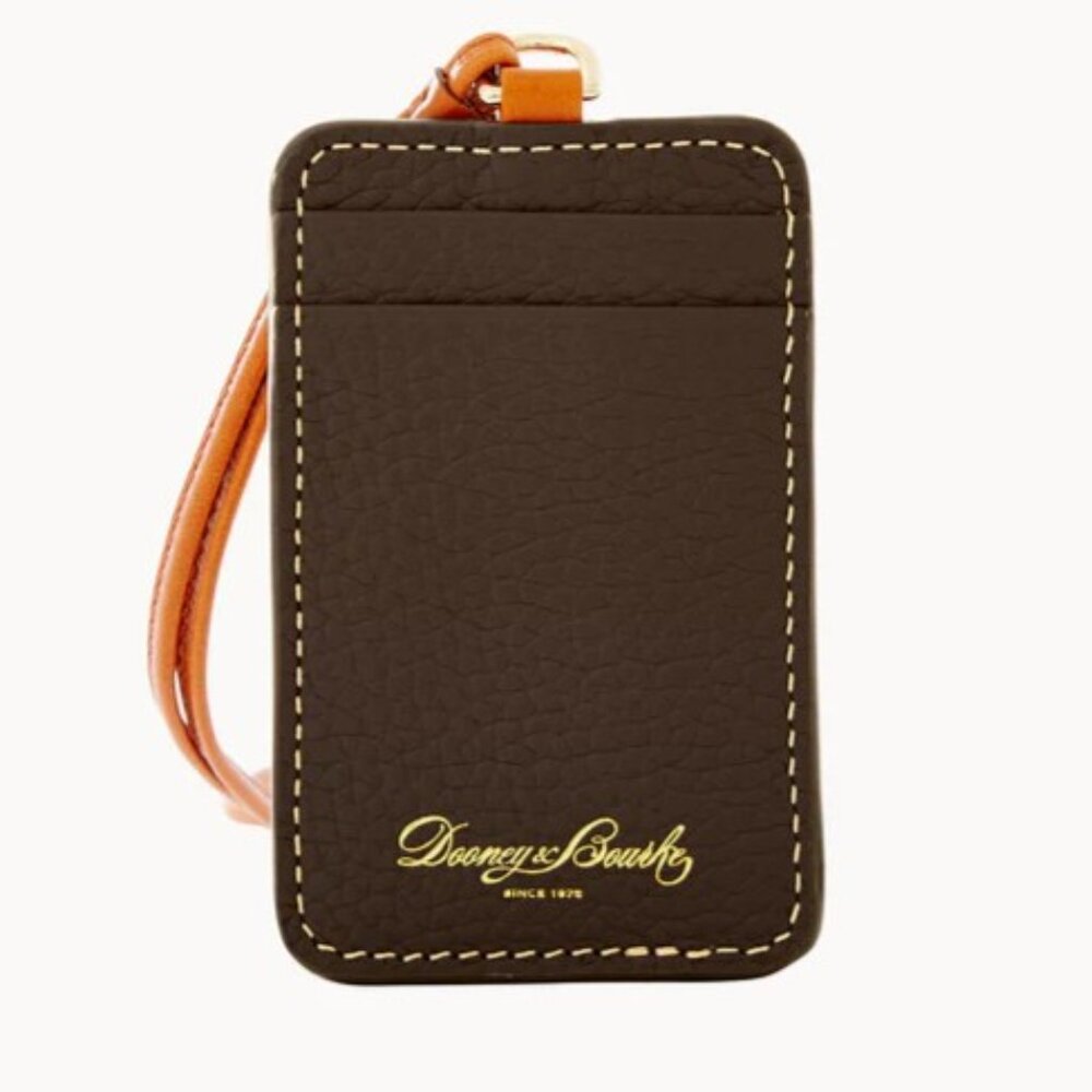 Dooney & Bourke Brown Leather Card & Key Holder with Orange Strap